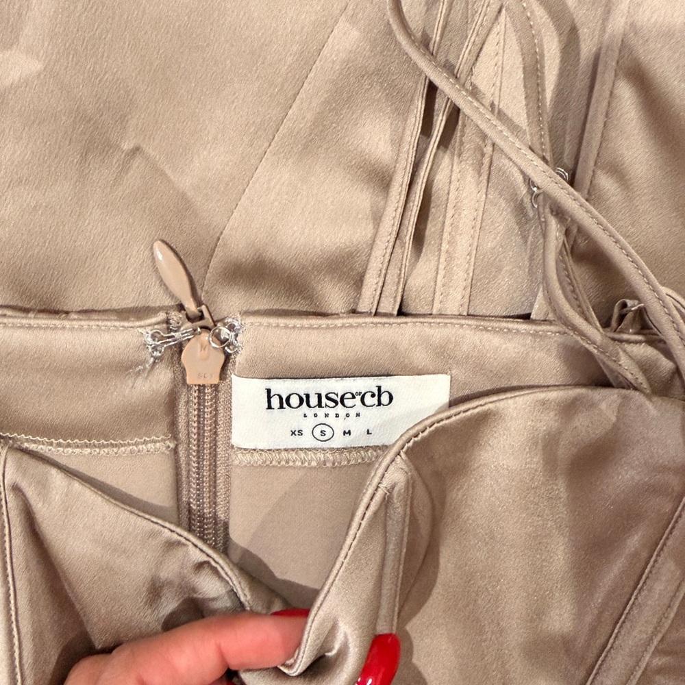 House of CB Satin Taupe Corset Top with Lace-Up Details - Picture 4 of 12